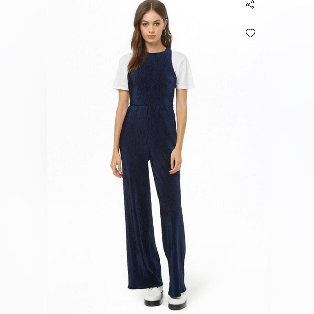 Navy Blue Velvet Jumpsuit - Picture 6 of 17